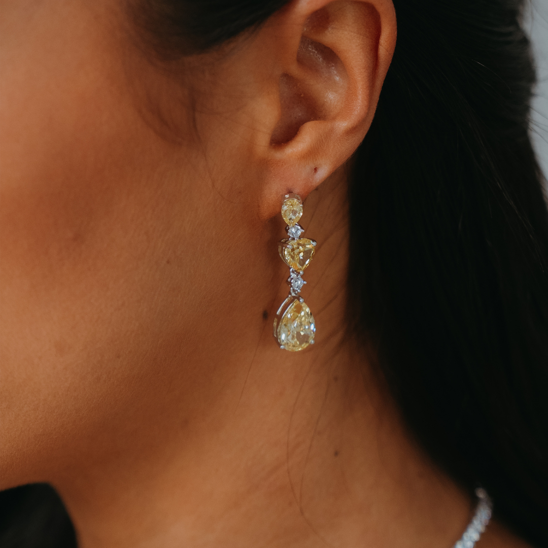 Yellow Sapphire Moissanite Drop Earrings