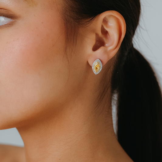 MARQUISE Yellow Sapphire Moissanite Gemstone Stud Earrings