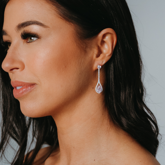 Pink Pear Shaped Moisssanite Drop Earrings