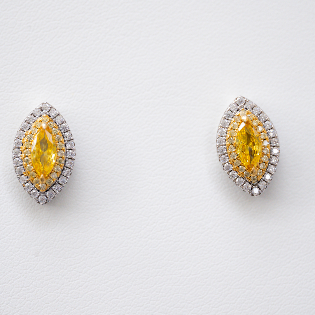 MARQUISE Yellow Sapphire Moissanite Gemstone Stud Earrings