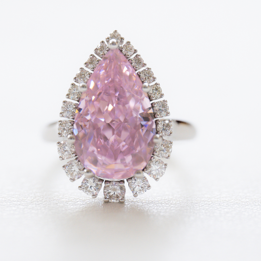 Pink Pear Halo Moissanite ring