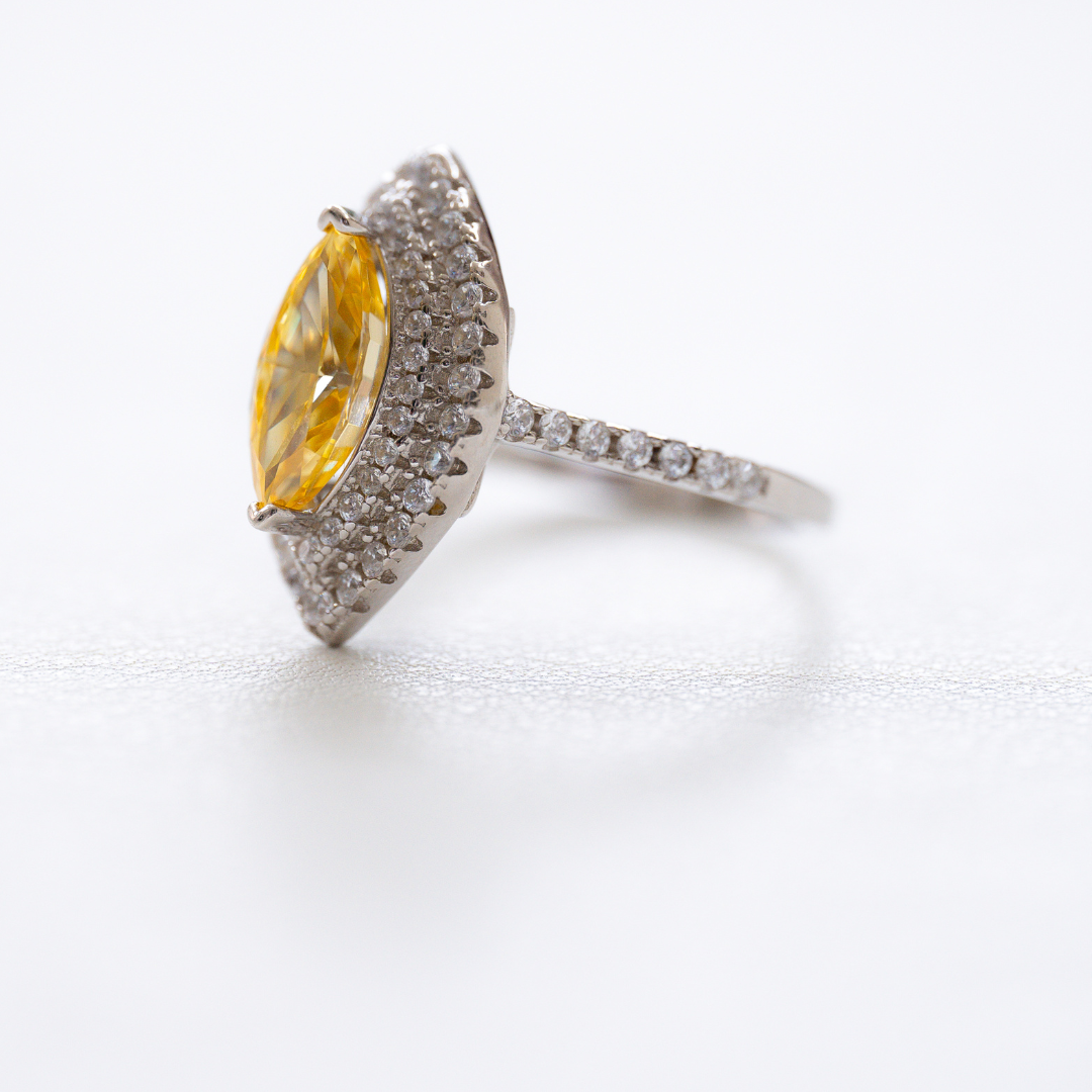 MARQUISE Yellow Sapphire Moissanite Gemstone Ring