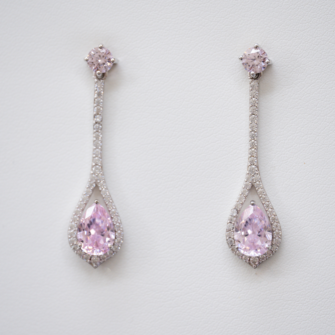 Pink Pear Shaped Moisssanite Drop Earrings