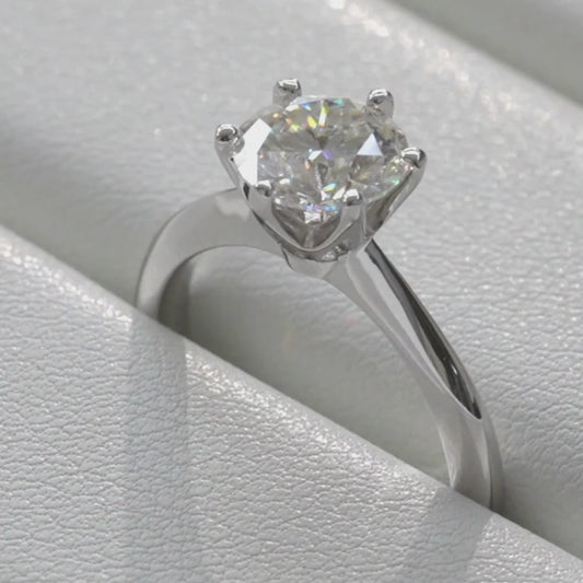 ROUND BRILLIANT MOISSANITE Solitaire Ring - Silver