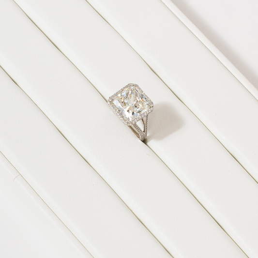 Radiant Cut White Sapphire Ring with Halo