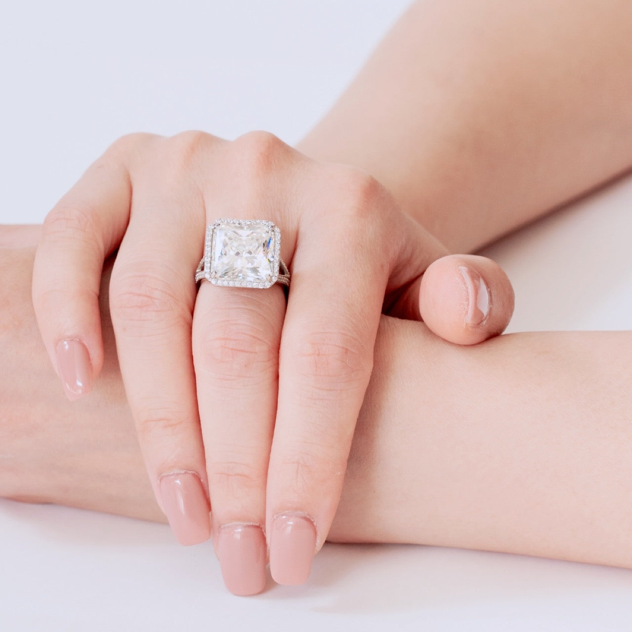 Radiant Cut White Sapphire Ring with Halo